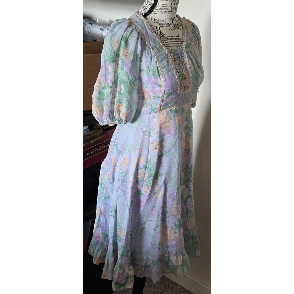 Jody of California Dress Womens XS Purple Vintage 70s Floral Prairie Cottagecore - Picture 2 of 16